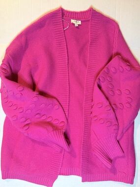 Umgee Women’s Open-Front Bubble Sleeve Cardigan Sweater - Hot Pink